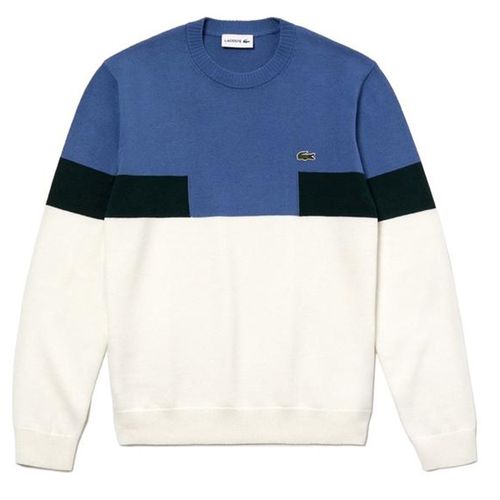 Áo Dài Tay Lacoste Men's Crew Neck Colourblock Wool And Cotton Blend Sweater AH0981-ZDS Màu Xanh - Trắng Size S