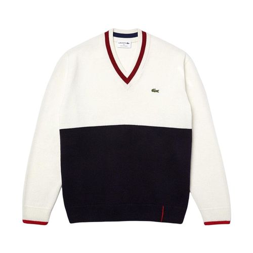 Áo Len Lacoste Men's Made In France Two-Tone Wool V-Neck Sweater AH2051 Màu Trắng Size S