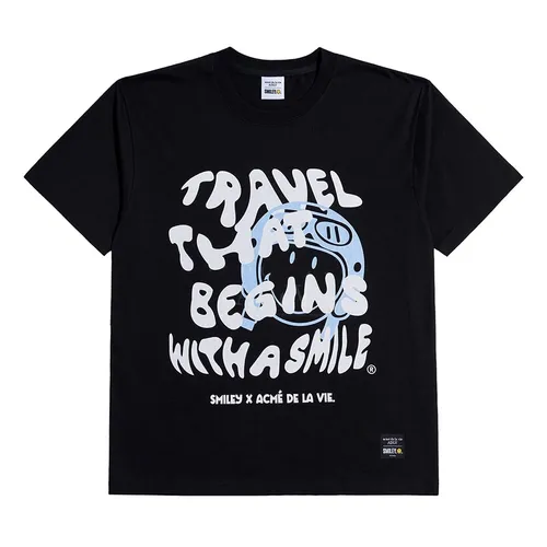 Áo Phông Acmé De La Vie ADLV Smiley® Travel That Begins Short Sleeve T-Shirt Màu Đen - Thời trang - Vua Hàng Hiệu