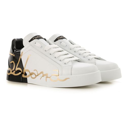 Giày Sneakers Dolce & Gabbana Leather Portofino With Metallic Heel CK1600 AI053 HD821 Màu Đen Trắng Size 41-1
