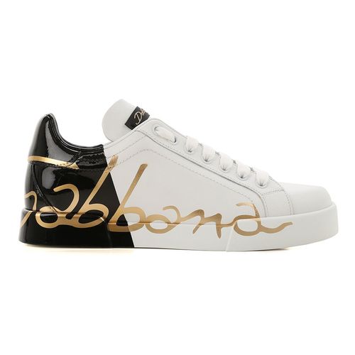 Giày Sneakers Dolce & Gabbana Leather Portofino With Metallic Heel CK1600 AI053 HD821 Màu Đen Trắng Size 41-2