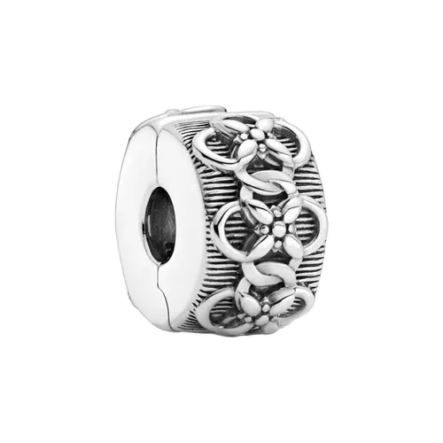Hạt Vòng Charm Pandora Flower Pattern Clip 799316C00 Màu Bạc
