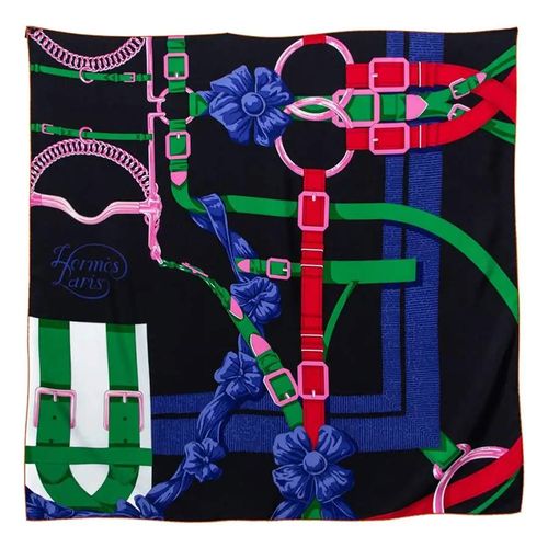 Khăn Lụa Hermès Grand Manege Detail Silk Square Scarf 90 Màu Đen, Xanh