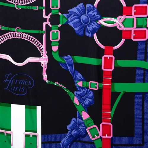 Khăn Lụa Hermès Grand Manege Detail Silk Square Scarf 90 Màu Đen, Xanh-2