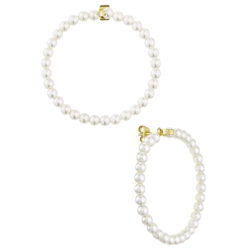 Khuyên Tai Misaki Monaco Gold Bliss Hoops With White Handcrafted Pearls Màu Trắng