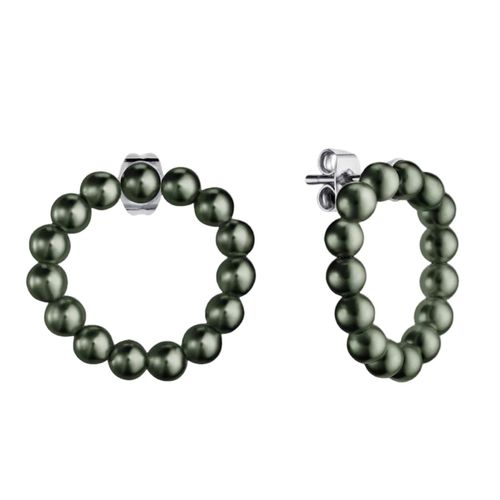Khuyên Tai Misaki Monaco Silver Bliss Earrings With Khaki Artisanal Pearls Màu Xanh Green