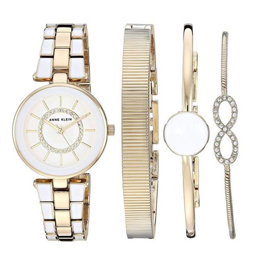 Set Đồng Hồ + Vòng Tay Nữ Anne Klein Premium Crystal Accented Watch And Bracelet AK/3286WTST Màu Vàng Trắng