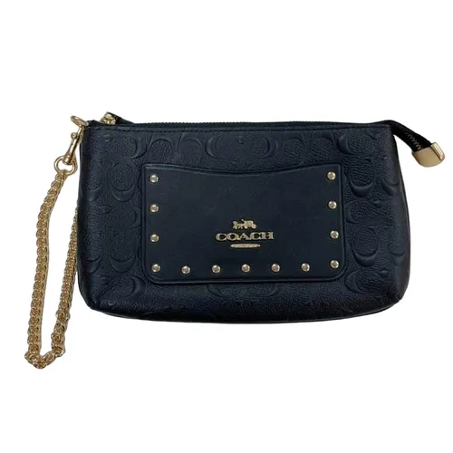 Túi Cầm Tay Clutch Coach Large Wristlet In Signature Leather F76763 Màu Đen