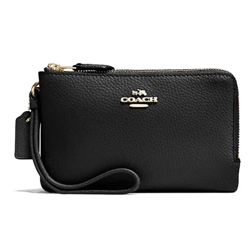 Túi Cầm Tay Coach Wristlet F87590 Pebble Leather Double Zip Black Màu Đen