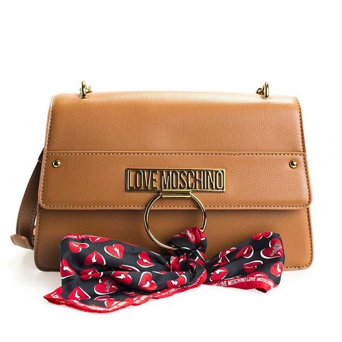 Túi Đeo Vai Love Moschino Shoulder Bag Woman Leather With Foulard Màu Nâu-2