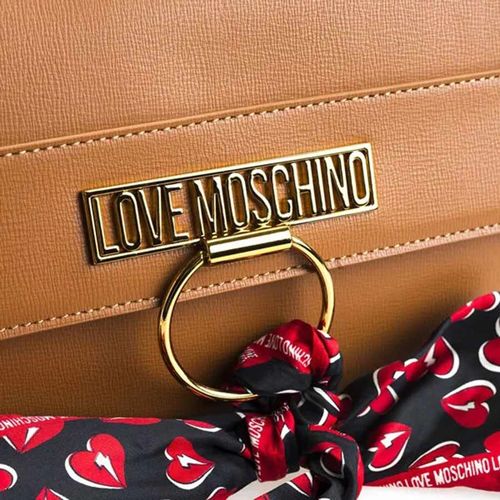 Túi Đeo Vai Love Moschino Shoulder Bag Woman Leather With Foulard Màu Nâu-4