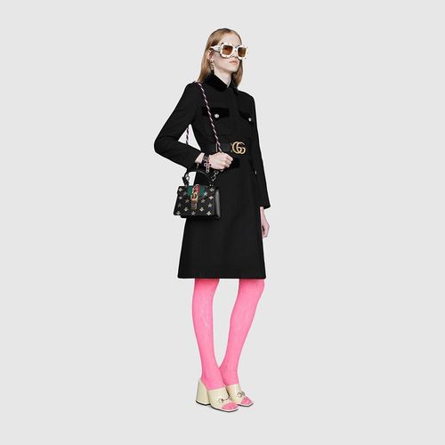 Túi Xách Gucci Sylvie Bee Star Mini Leather Bag Màu Đen Họa Tiết Vàng-7