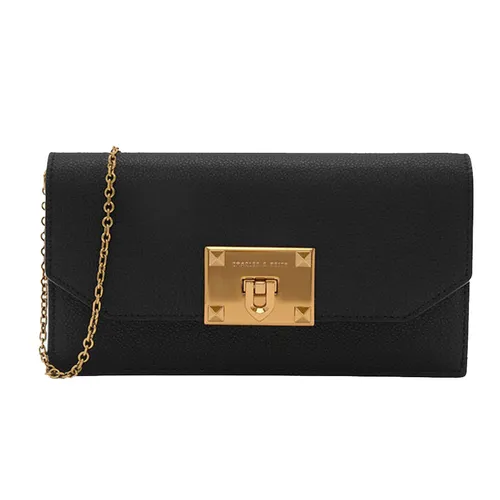 Ví Cầm Tay Nữ Charles & Keith CNK Metallic Accent Push-Lock Wallet - Black CK6-10840133 Màu Đen