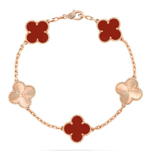 Vòng Đeo Tay Van Cleef & Arpels Vintage Alhambra Bracelet, 5 Motifs Màu Vàng Hồng, Đỏ (Chế Tác)