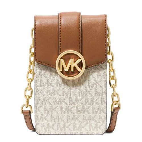 Túi Đeo Chéo Michael Kors MK Small Logo Smartphone Crossbody Bag Màu Nâu Trắng-3
