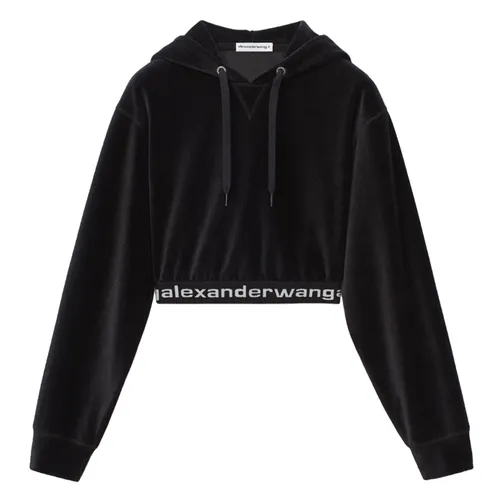 Áo Hoodie Alexander Wang Stretch Corduroy Logo Cropped 4CC1211197 001 Màu Đen Size S