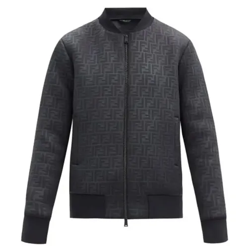 Áo Khoác Fendi Ff-Embossed Bomber Jacket Mens Màu Đen Xám Size 46