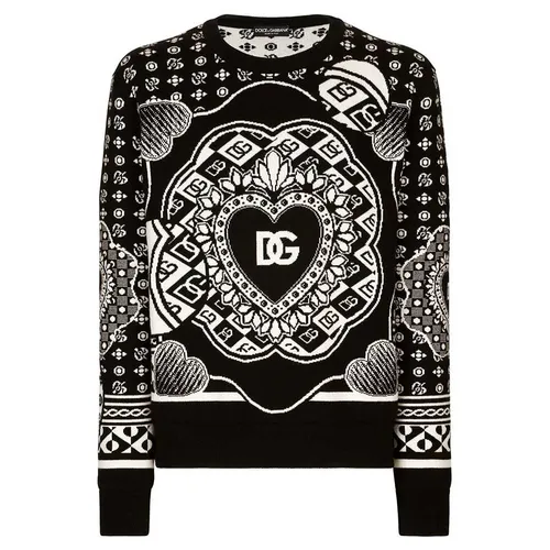 Dolce & Gabbana Nam Len - Áo Len Nam Dolce & Gabbana D&G Graphic Jacquard Black GXJ79T JAW4 Màu Đen Trắng Size 48 - Vua Hàng Hiệu