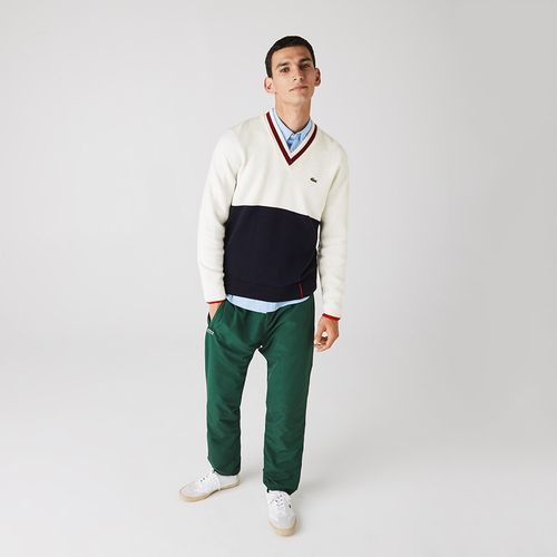 Áo Len Lacoste Men's Made In France Two-Tone Wool V-Neck Sweater AH2051 Màu Đen Trắng Size L-2