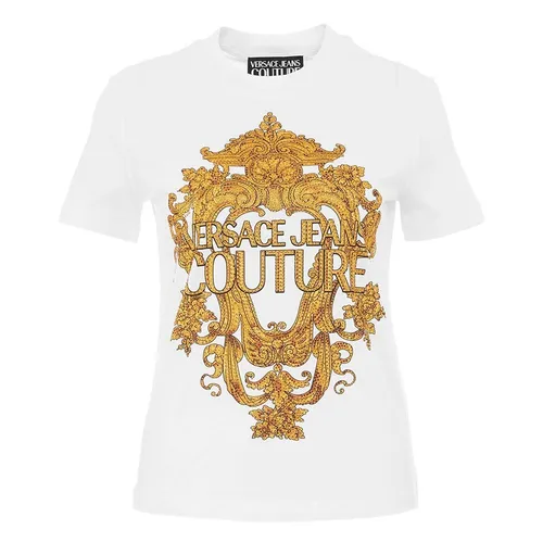 Áo Phông Versace Jeans Couture Baroque Crysal Print Logo 73HAHP02 CJ01P G03 Màu Trắng Size XS