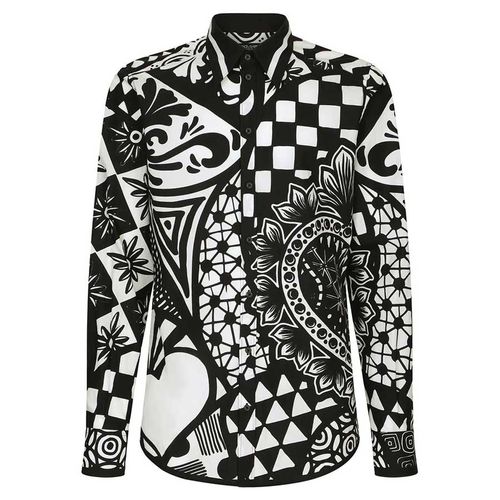 Áo Sơ Mi Dolce & Gabbana Geometric-print Black G5IX8T FI5CD Màu Đen Trắng Size 38