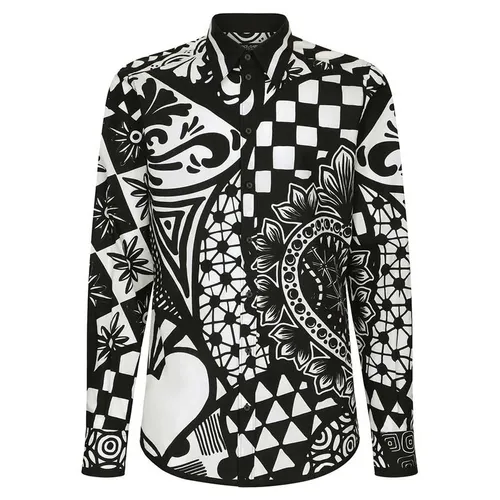 Áo Sơ Mi Dolce & Gabbana D&G Geometric-print Black G5IX8T FI5CD Màu Đen Trắng Size 39