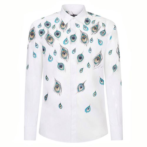 Áo Sơ Mi Dolce & Gabbana Peacock-print White G5GB3T HP58V HT2EW Màu Trắng Size 41