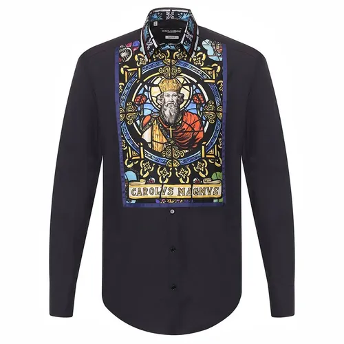 Áo Sơ Mi Nam Dolce & Gabbana D&G Printed Crest Formal Black G5GT1T GEL91 Màu Đen Size 39