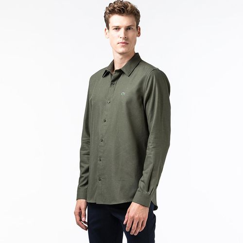 Áo Sơ Mi Lacoste Men's Slim Fit Flamed Cotton Shirt CH2985 N8E Màu Xanh Olive Size S-1