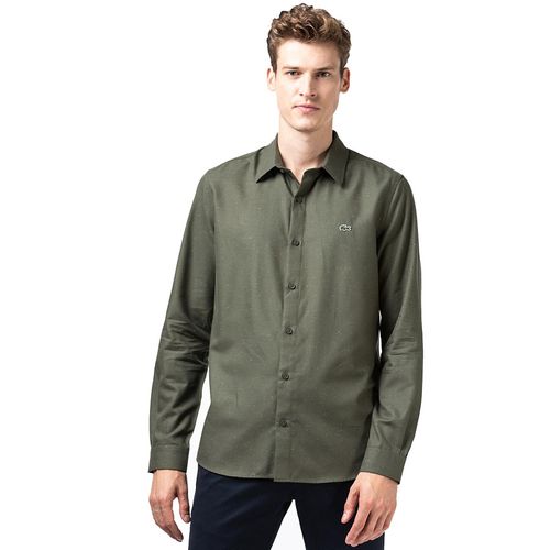 Áo Sơ Mi Lacoste Men's Slim Fit Flamed Cotton Shirt CH2985 N8E Màu Xanh Olive Size S-4