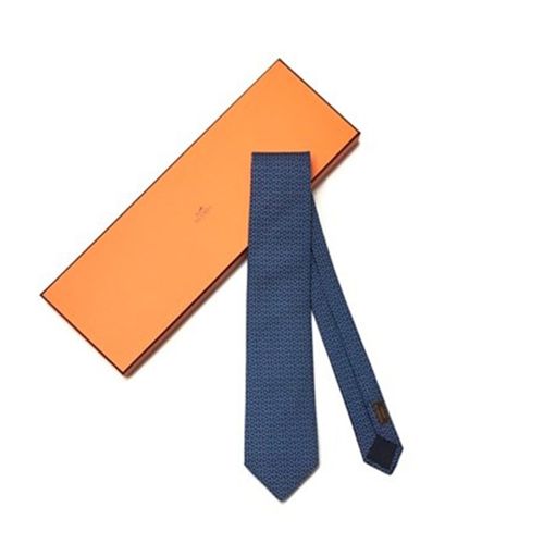 Cà Vạt Hermès Cravate Double Marine/Azur Màu Xanh Navy-1