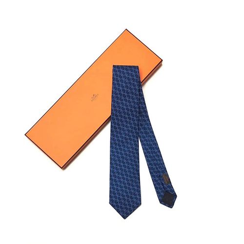 Cà Vạt Hermès Cravate Marine / Ciel / Circuit Màu Xanh Navy