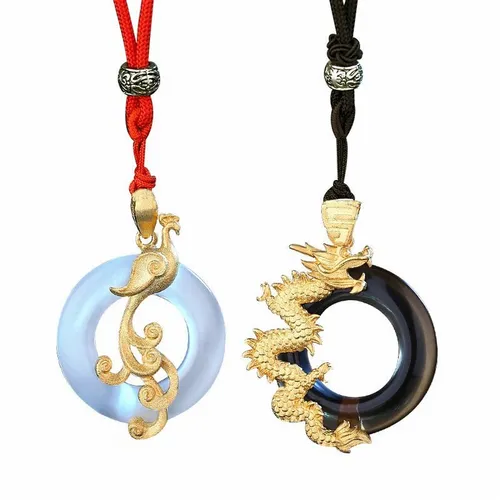 Dây Chuyền Đôi Lili Jewelry Bạc Mạ Vàng Đẹp Và Độc Đính Đá Opal Obsidian Long Phượng LILI_152913