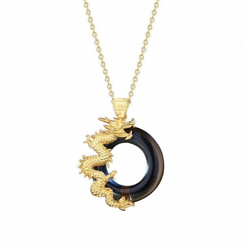 Dây Chuyền Đôi Lili Jewelry Bạc Mạ Vàng Đẹp Và Độc Đính Đá Opal Obsidian Long Phượng LILI_152913-7