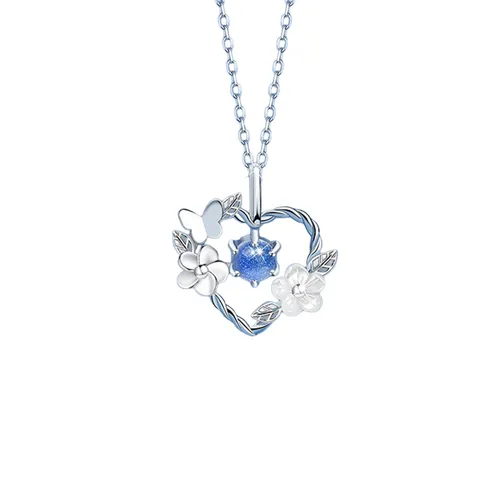 Dây Chuyền Lili Jewelry Bạc Nữ Đẹp Đính Pha Lê Aurora Trái Tim Hoa Lá LILI_866671 Màu Bạc