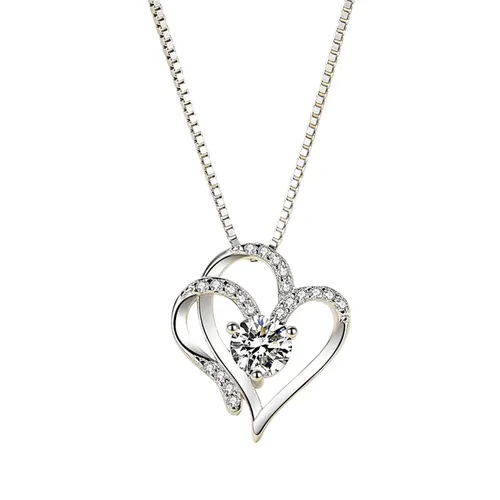Dây Chuyền Lili Jewelry Bạc Nữ Đính Đá CZ 2 Trái Tim Ghép Đôi LILI_763116 Màu Bạc