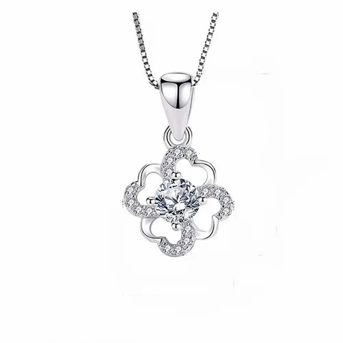 Dây Chuyền Lili Jewelry Bạc Nữ Đính Đá CZ Cỏ 4 Lá Trái Tim Tình Yêu LILI_732378 Màu Bạc