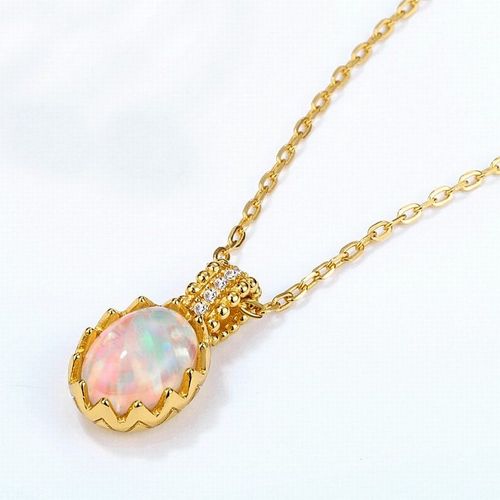 Dây Chuyền Lili Jewelry Bạc Nữ Đính Đá Opal Quả Trứng LILI_473937 Màu Vàng Gold-2