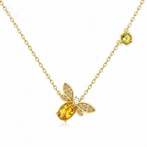 Dây Chuyền Lili Jewelry Bạc Nữ Mạ Vàng Đính Đá Citrine Ong Nhỏ LILI_547779 Màu Vàng Gold