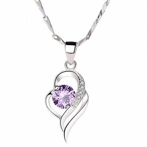 Dây Chuyền Lili Jewelry Bạc Nữ Trái Tim Cách Điệu Đẹp Đính Đá CZ LILI_352665 Màu Tím