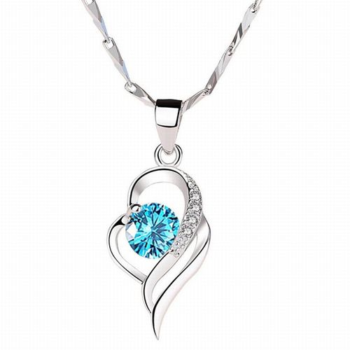 Dây Chuyền Lili Jewelry Bạc Nữ Trái Tim Cách Điệu Đẹp Đính Đá CZ LILI_352665 Màu Xanh