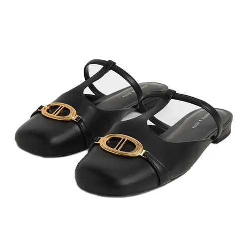 Giày Sục Nữ Charles & Keith CNK Metallic Accent Cut-Out Flat Mules 70900383_Black Màu Đen Size 39