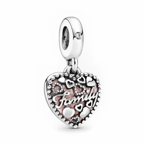 Hạt Vòng Charm Pandora Love Makes A Family Heart Dangle Charm 796459EN28 Màu Bạc