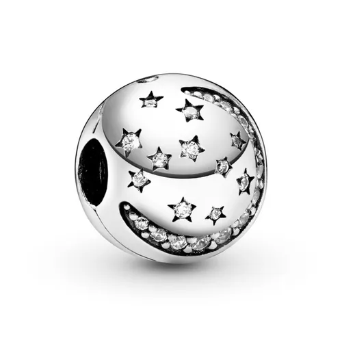 Hạt Vòng Charm Pandora Sparkling Moon & Star Clip 791386CZ Màu Bạc
