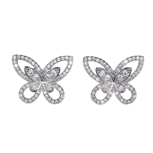Khuyên Tai LiLi Jewelry Hình Cánh Bướm Dát Đá Cubic Zirconia 751445 Màu Bạc