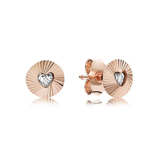 Khuyên Tại Pandora Rose Stud Earrings, Vintage Fans, Clear CZ Màu Vàng Hồng