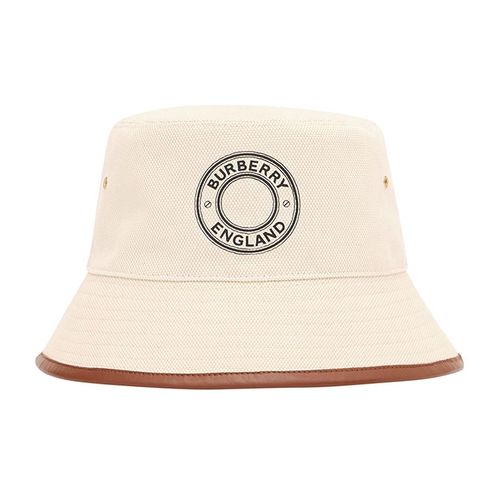 Mũ Burberry Logo Print Bucket Hat Màu Nâu Trắng Size S