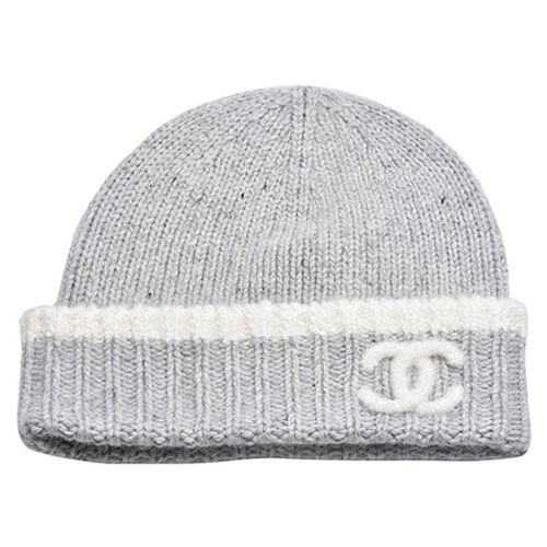 Mũ Len Chanel Classic Cashmere Wool Double C Logo Print Hat Màu Xám