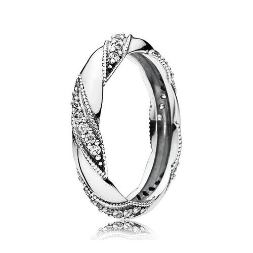 Nhẫn Pandora Ribbon Of Love Stackable Ring With Clear Zirconia 190981CZ Màu Bạc Size 50