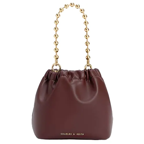 Túi Xách Nữ Charles Keith CNK Aldora Beaded Handle Bucket Bag 10781947 Màu Nâu Chocolate